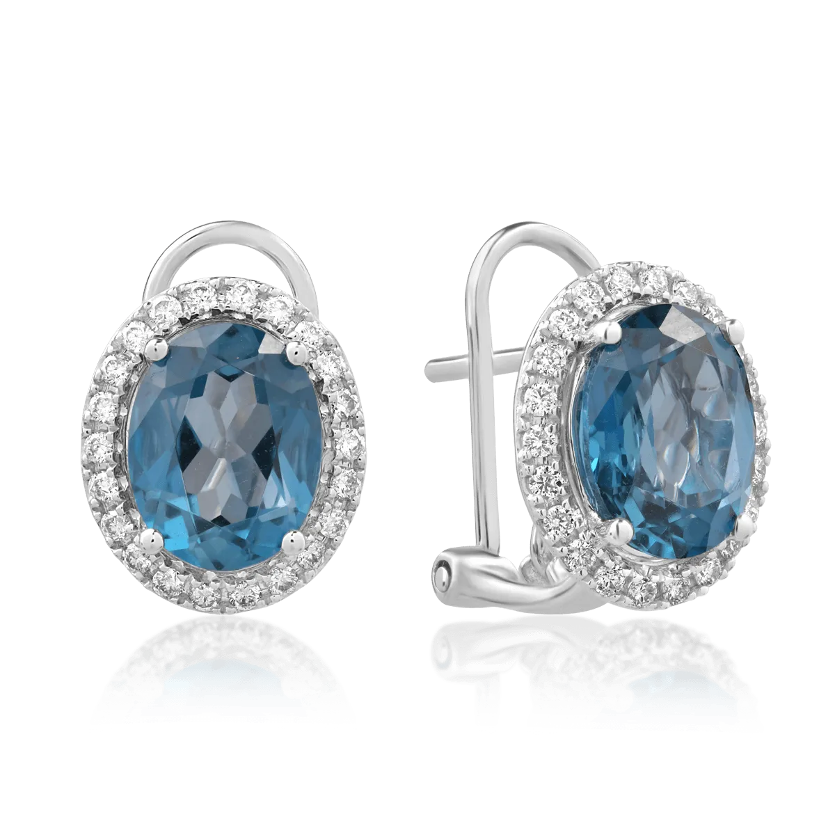 Cercei din aur alb cu topaze London blue ovale de 4.1ct si diamante de 0.1ct