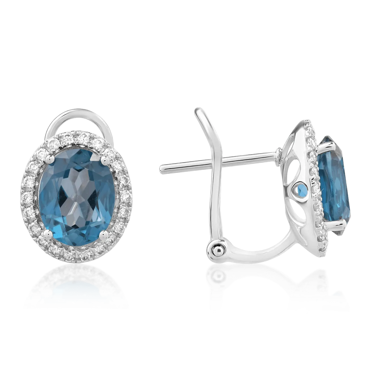 18k fehér arany fülbevaló 4.1ct londoni kék topaz és gyémánt 0.1ct