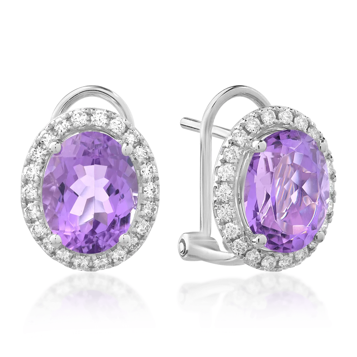 TEILOR Cercei din aur alb cu ametiste ovale de 3.79ct si diamante de 0.305ct