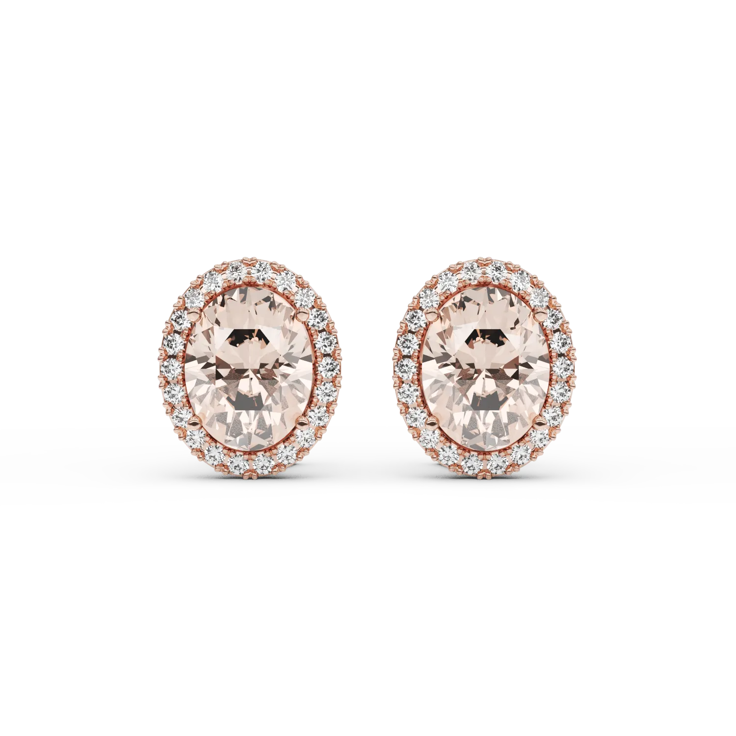 Cercei din aur roz de 18K cu morganite de 4ct si diamante de 0.33ct