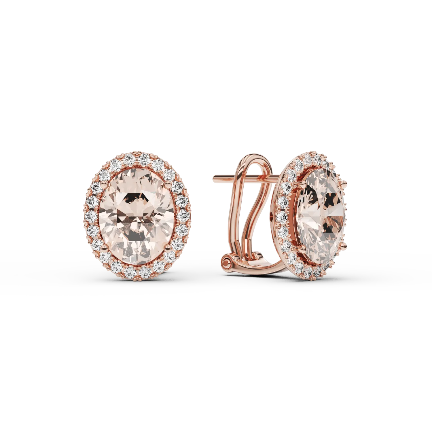 18K розови златни обеци с 4ct морганити и 0,3ct диаманта