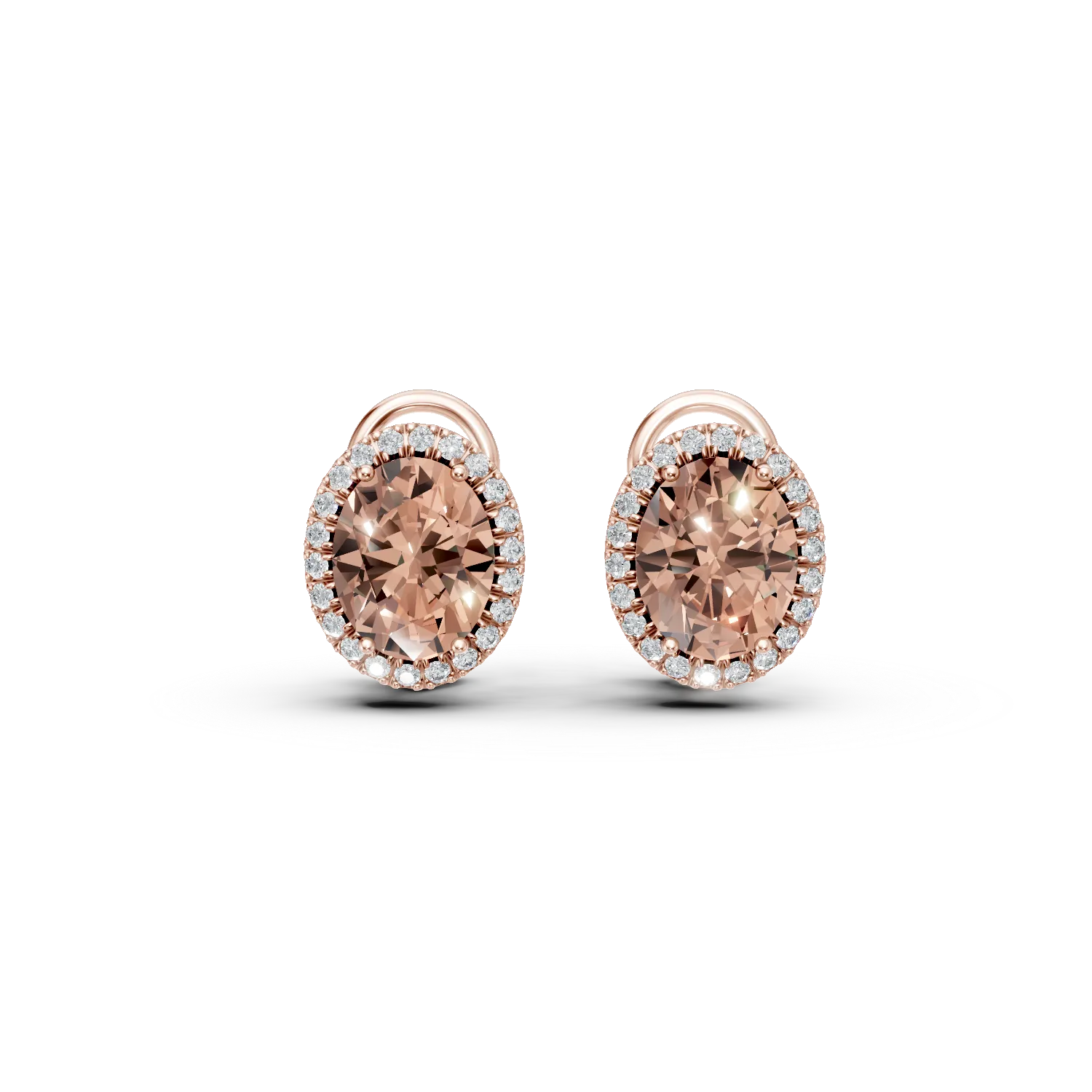 Cercei din aur roz cu morganite ovale de 4ct si diamante de 0.33ct