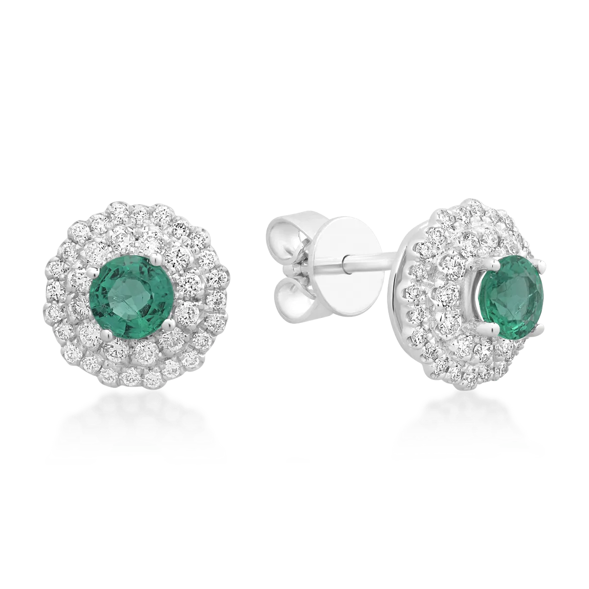 Cercei din aur alb de 18K cu smaralde de 0.45ct si diamante de 0.34ct