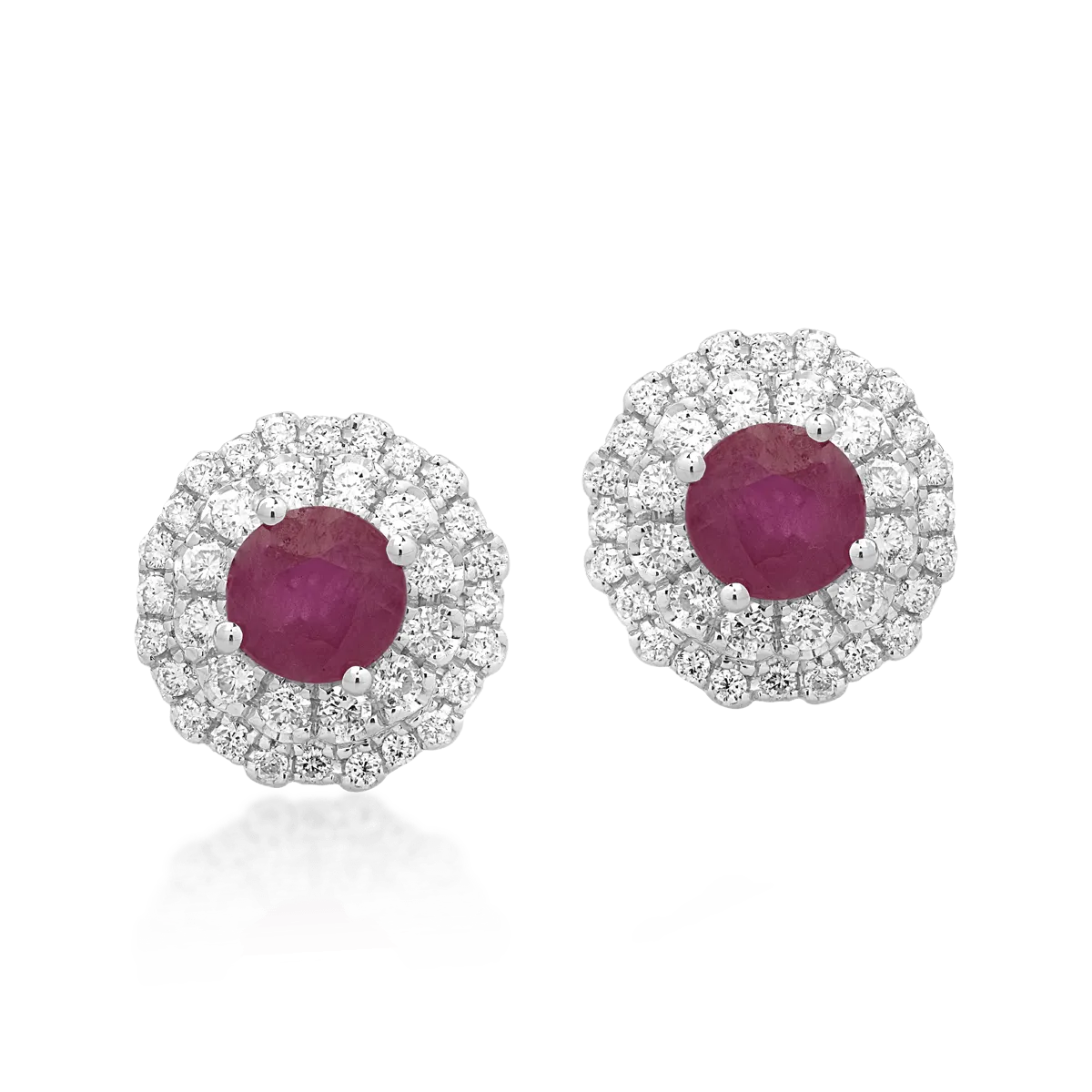 Cercei din aur alb cu rubine de 0.68ct si diamante de 0.32ct