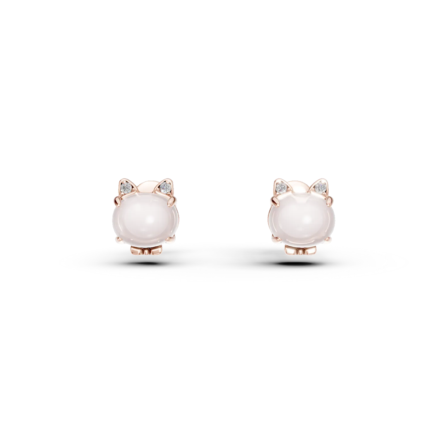 Kolczyki dziecięce w koty z 14K różowego złota z różowym kwarcem o masie 0,97 ct i diamentami o masie 0,012 ct-46780
