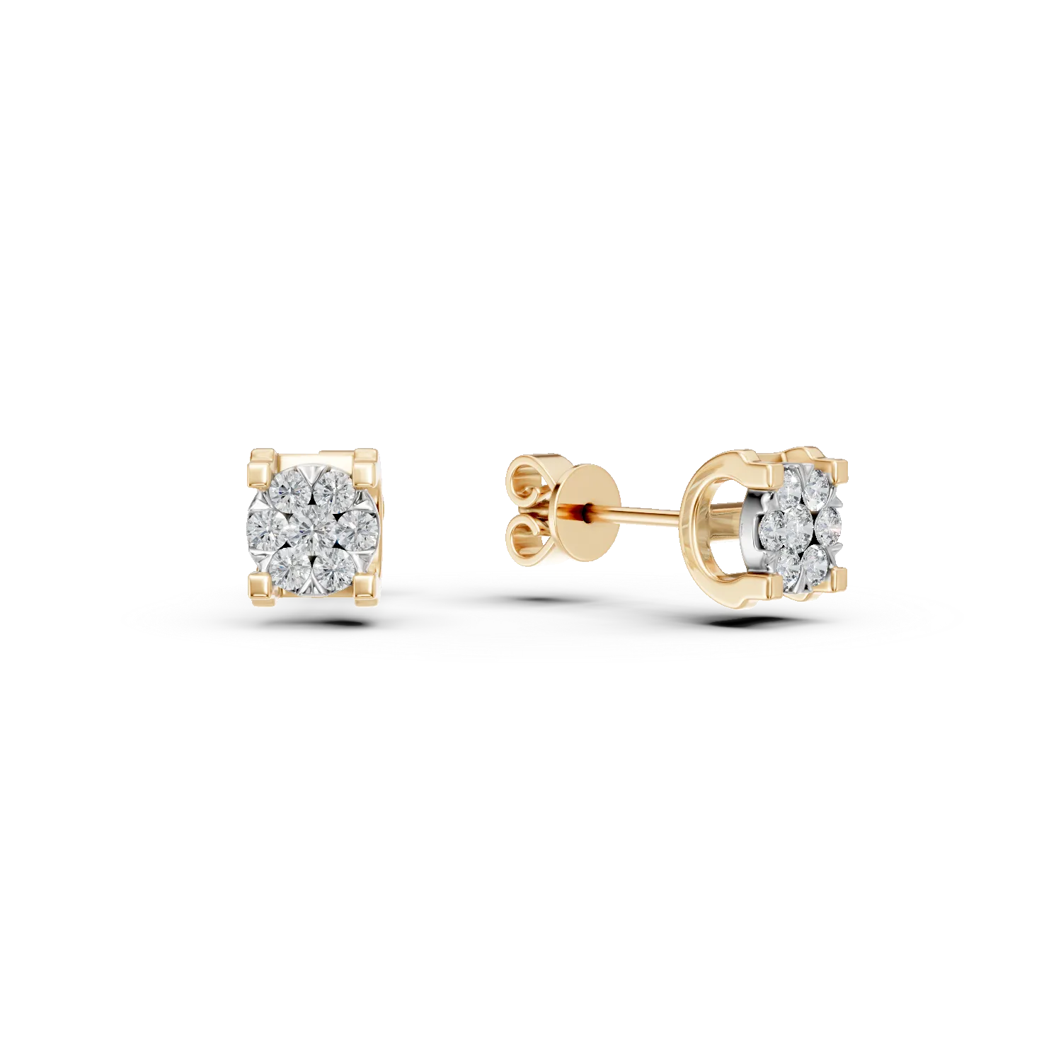 Cercei din aur alb-galben cu diamante de 0.102ct