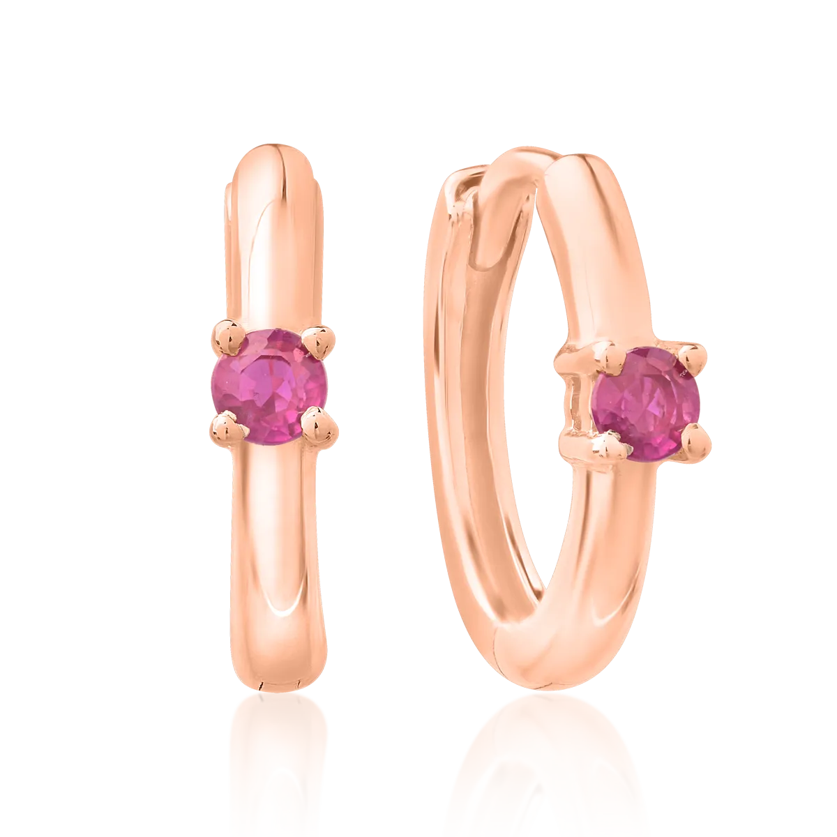 14K rose gold children earrings with rubies of 0.138ct