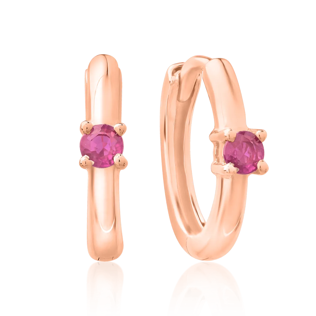 14K rose gold children earrings with rubies of 0.138ct