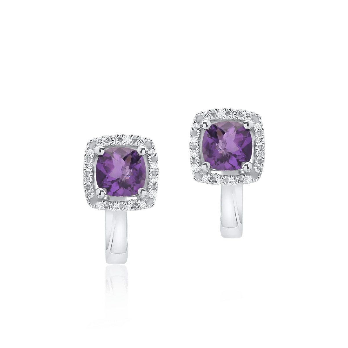 14K white gold earrings with 0.965ct amethysts and 0.088ct diamonds