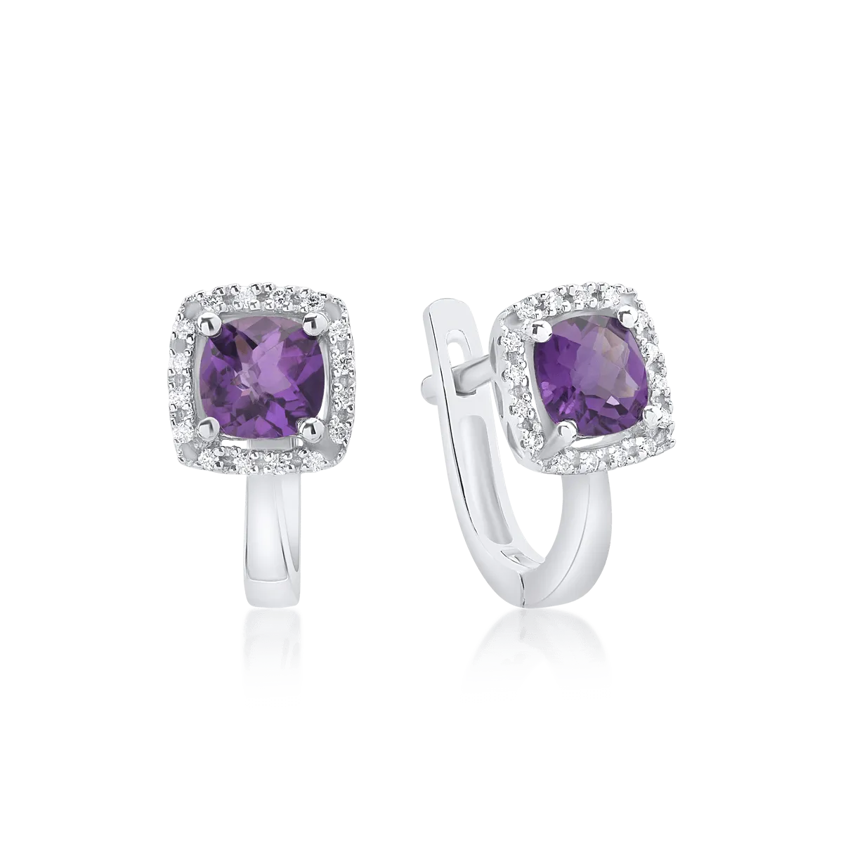 14K white gold earrings with 0.965ct amethysts and 0.088ct diamonds