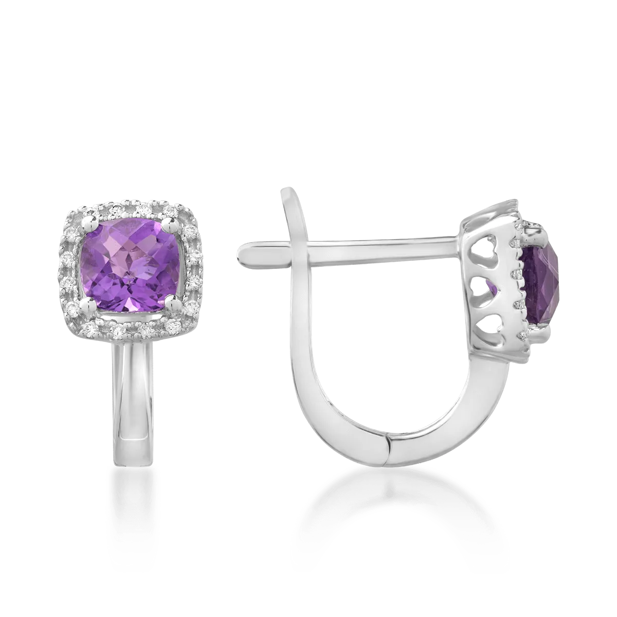 14K white gold earrings with 0.965ct amethysts and 0.088ct diamonds