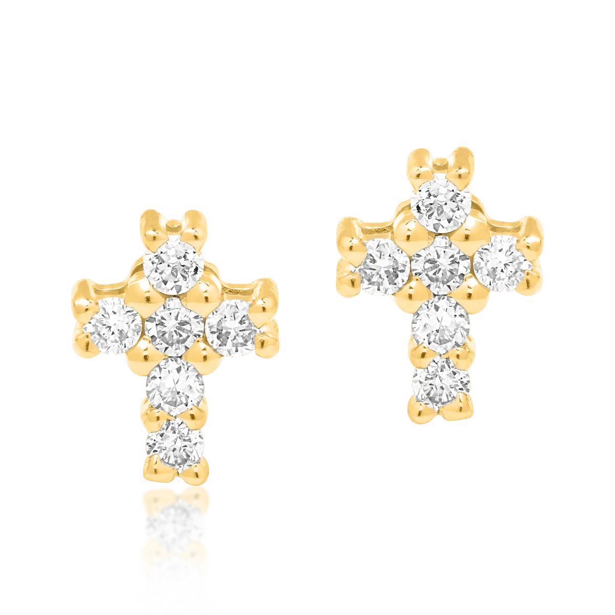 Cercei cruciulite din aur galben de 18K cu diamante de 0.086ct