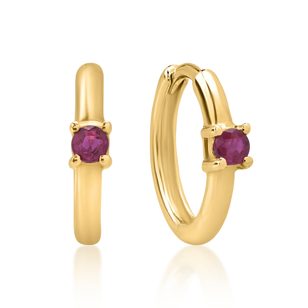 14K yellow gold children earrings with rubies of 0.137ct