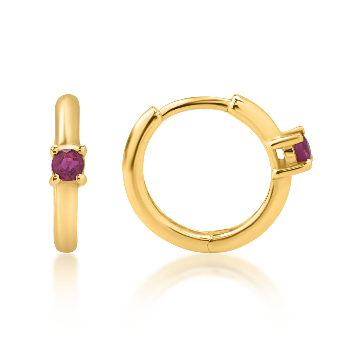 14K yellow gold children earrings with rubies of 0.137ct