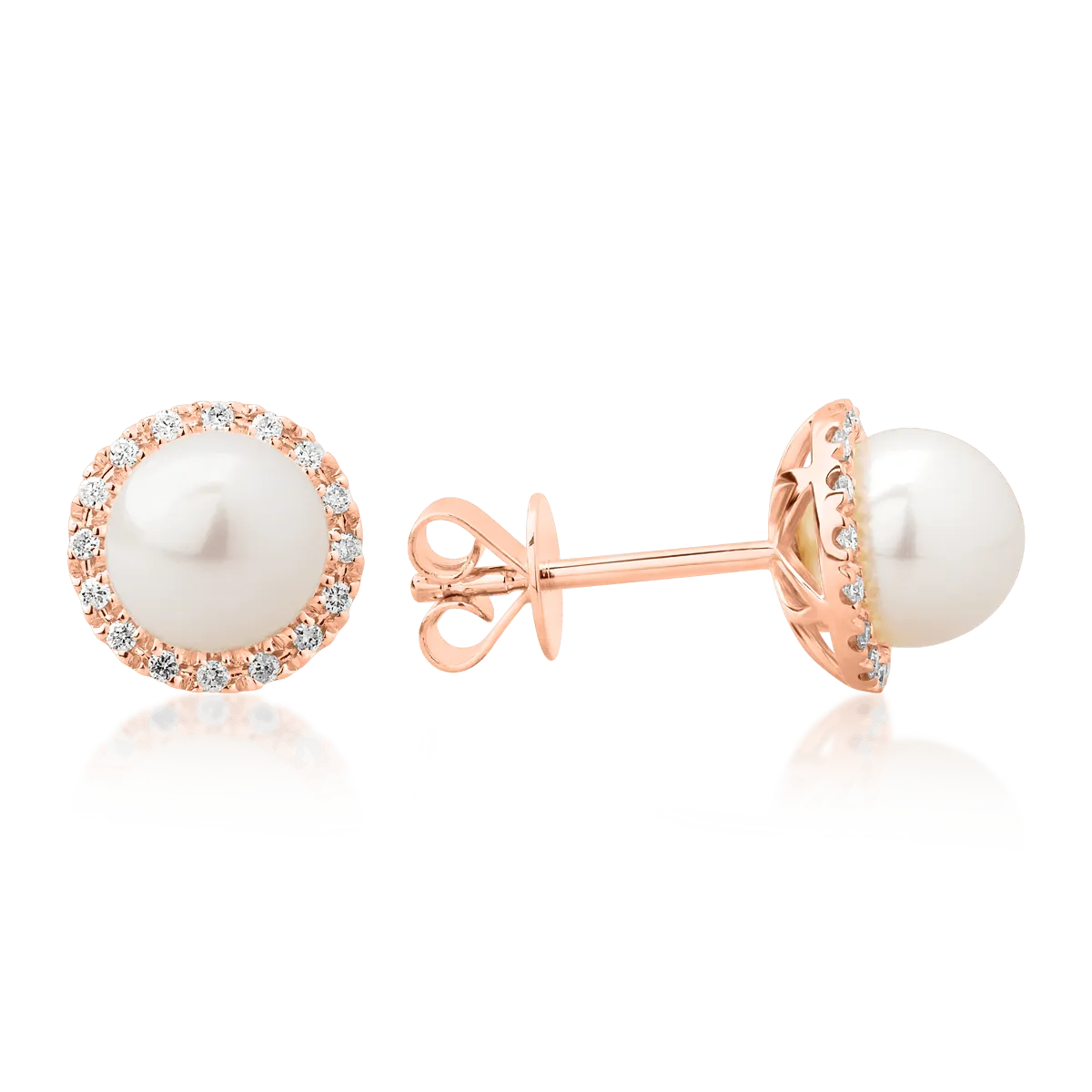 14K rose gold earrings with 2ct fresh water pearls and 0.11ct diamonds