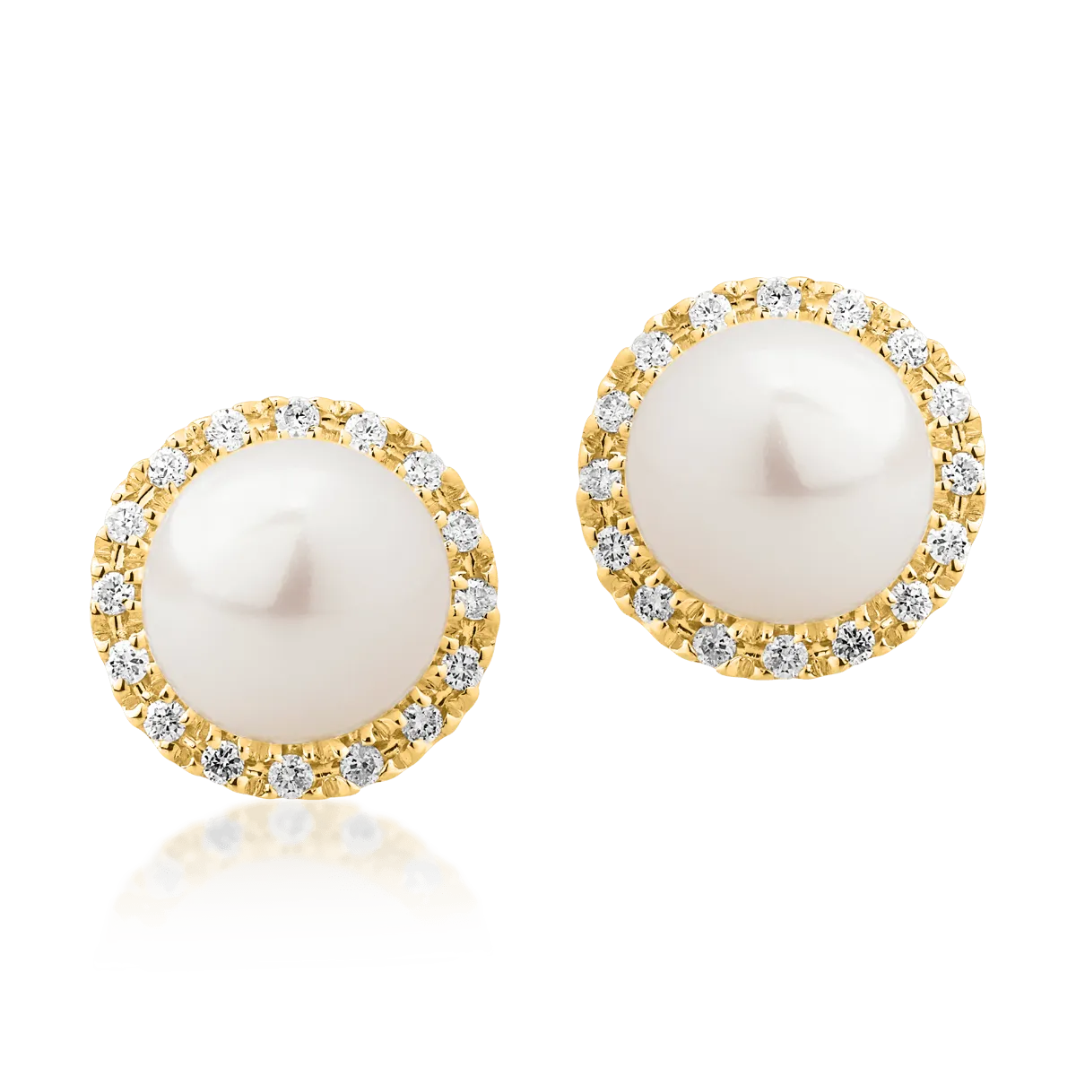 14K yellow gold earrings with 2ct fresh water pearls and 0.11ct diamonds