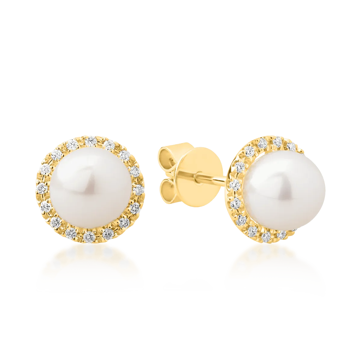 14K yellow gold earrings with 2ct fresh water pearls and 0.11ct diamonds