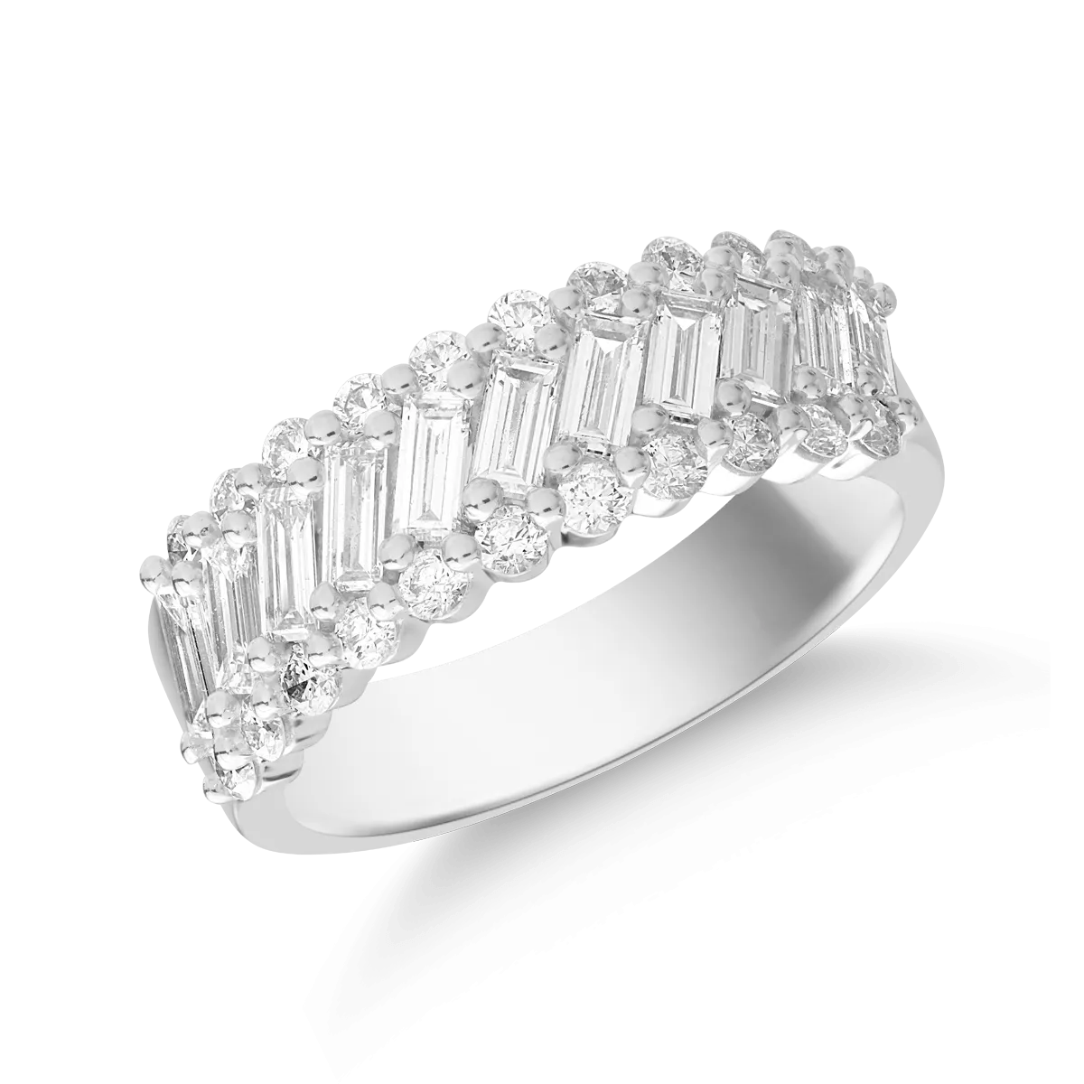 Teilor Inel din aur alb cu diamante baguette si rotunde de 1.4ct