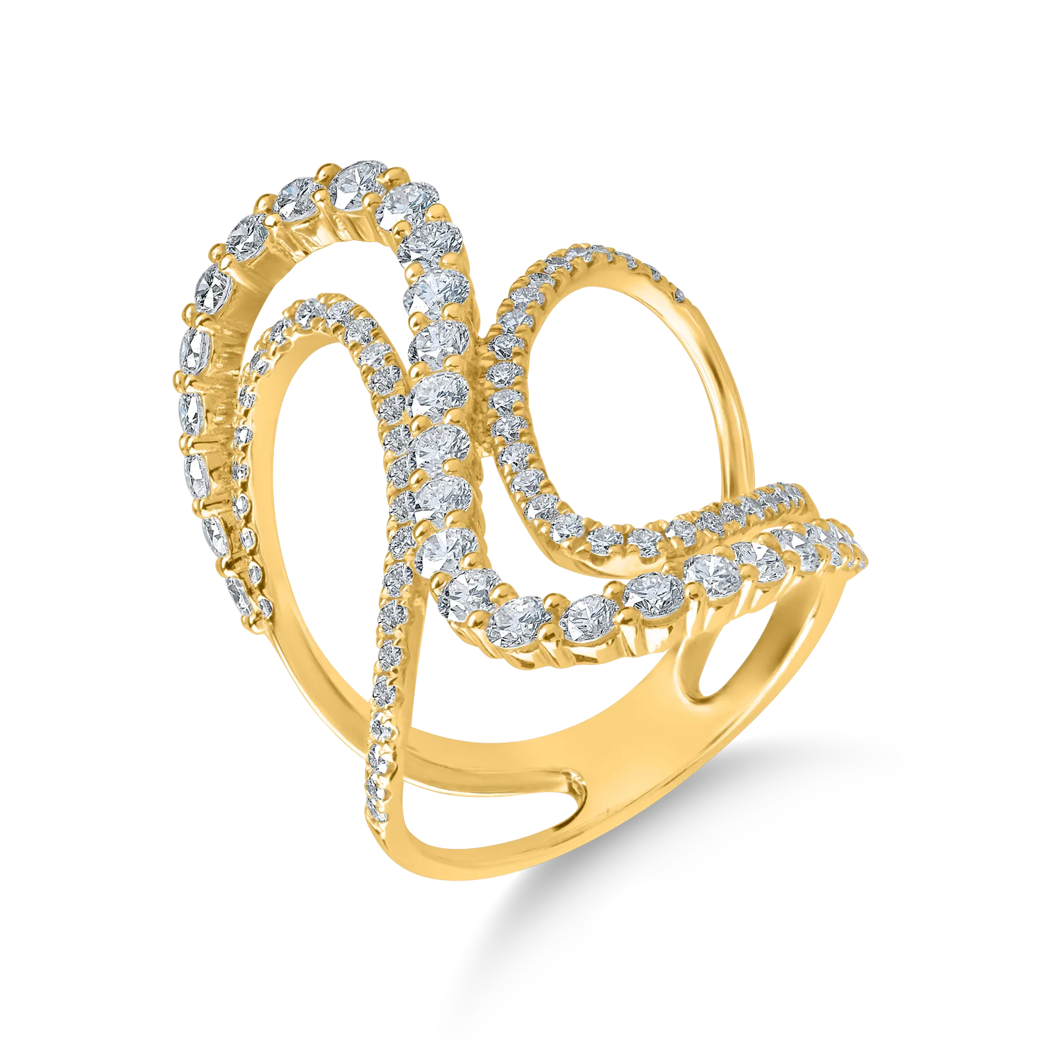 Yellow gold geometric ring with 1.7ct diamonds