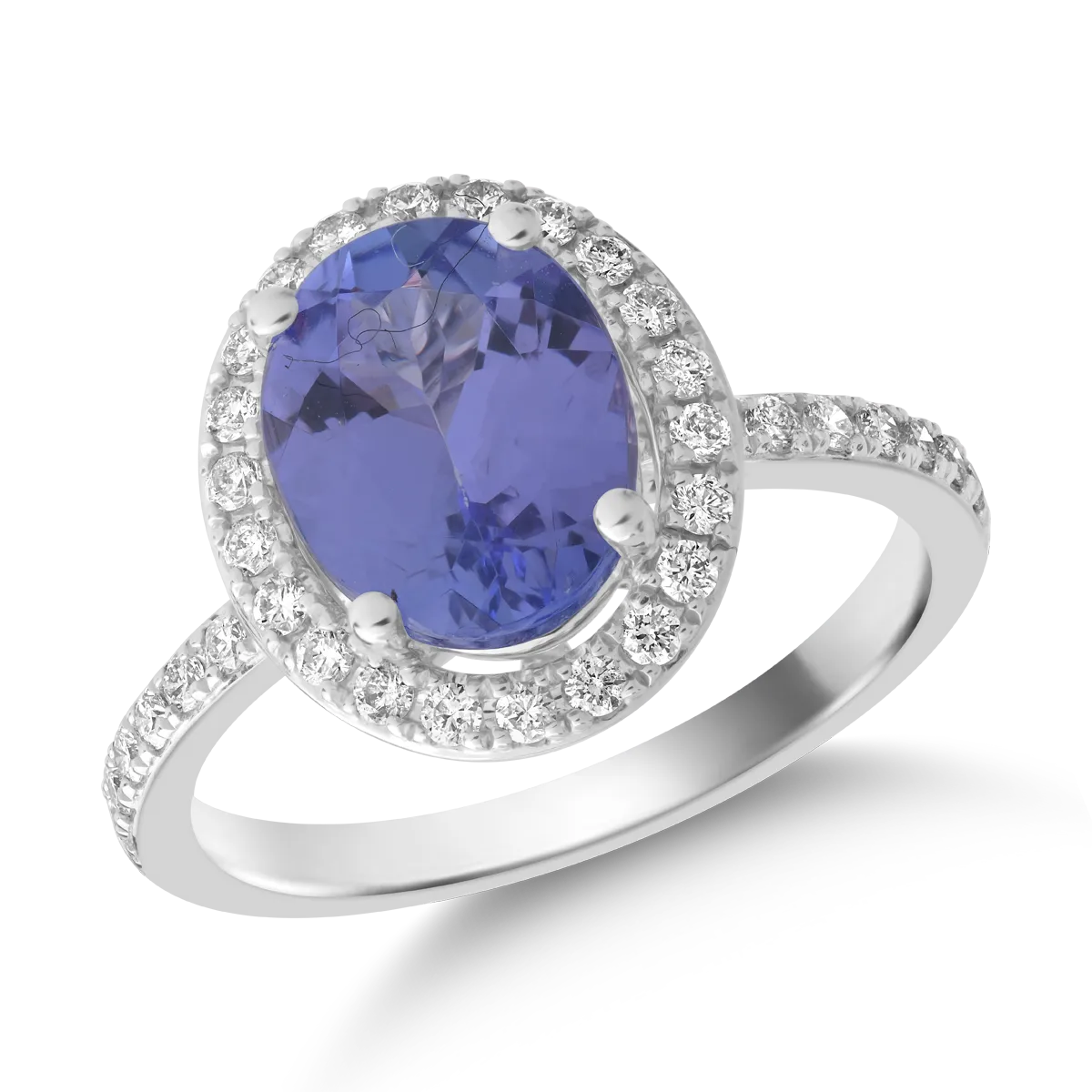 Teilor Inel din aur alb cu tanzanit oval de 2.1ct si diamante de 0.2ct
