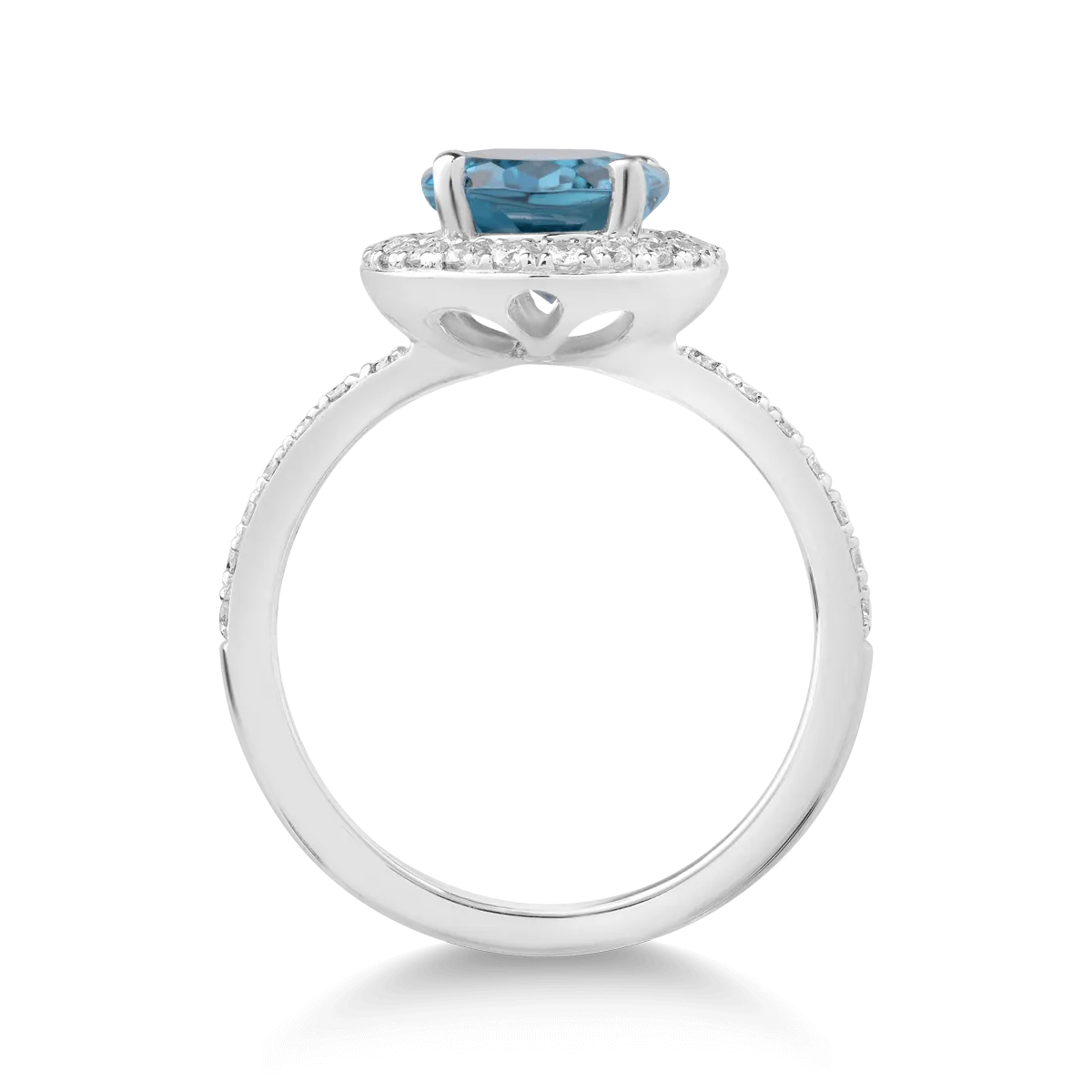 Gyűrű 18K-os fehér aranyból 2.25ct london blue topázzal és 0.26ct gyémánttal