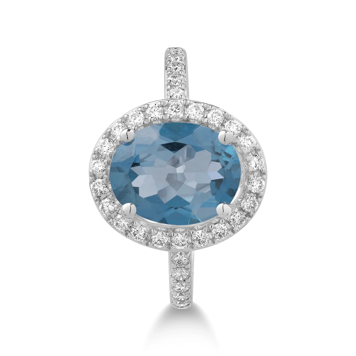 Gyűrű 18K-os fehér aranyból 2.25ct london blue topázzal és 0.26ct gyémánttal