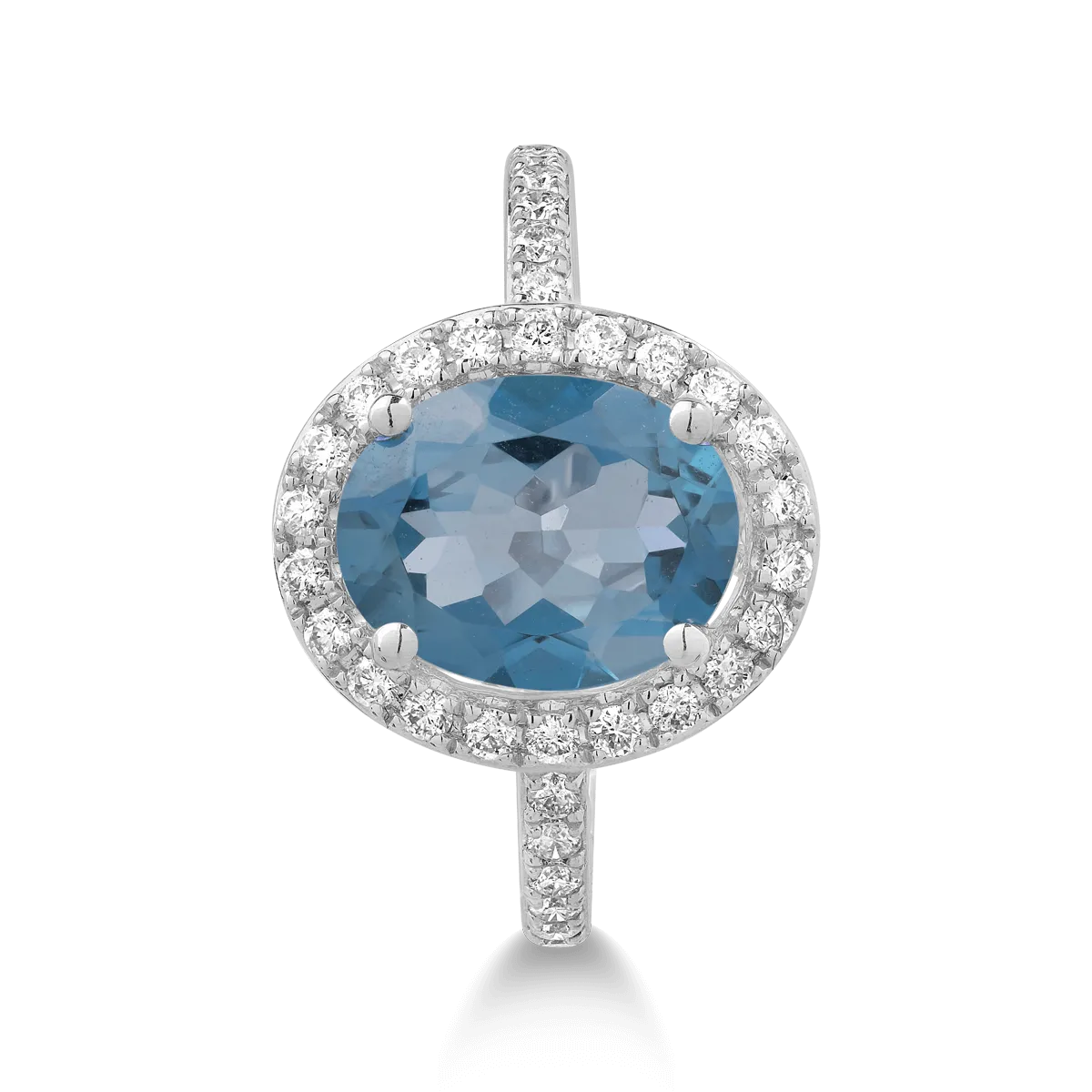 Inel din aur alb de 18K cu topaz de 2.2ct si diamante de 0.25ct