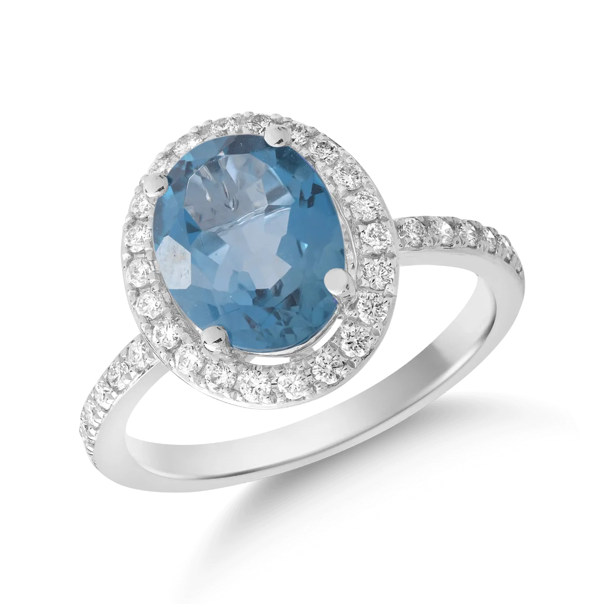 Inel din aur alb cu topaz oval de 2.2ct si diamante de 0.2ct