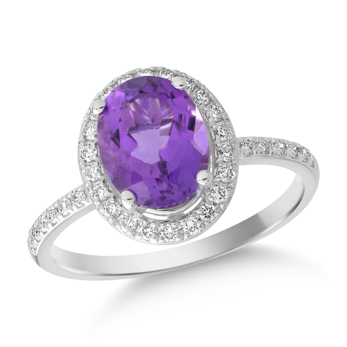 18k fehér arany gyűrű 2.1ct amethyst és gyémánt 0.25ct