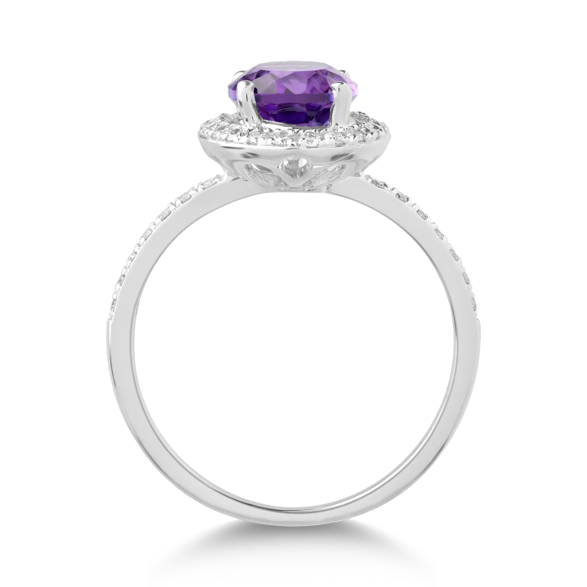 Inel din aur alb de 18K cu ametist de 2.1ct si diamante de 0.25ct