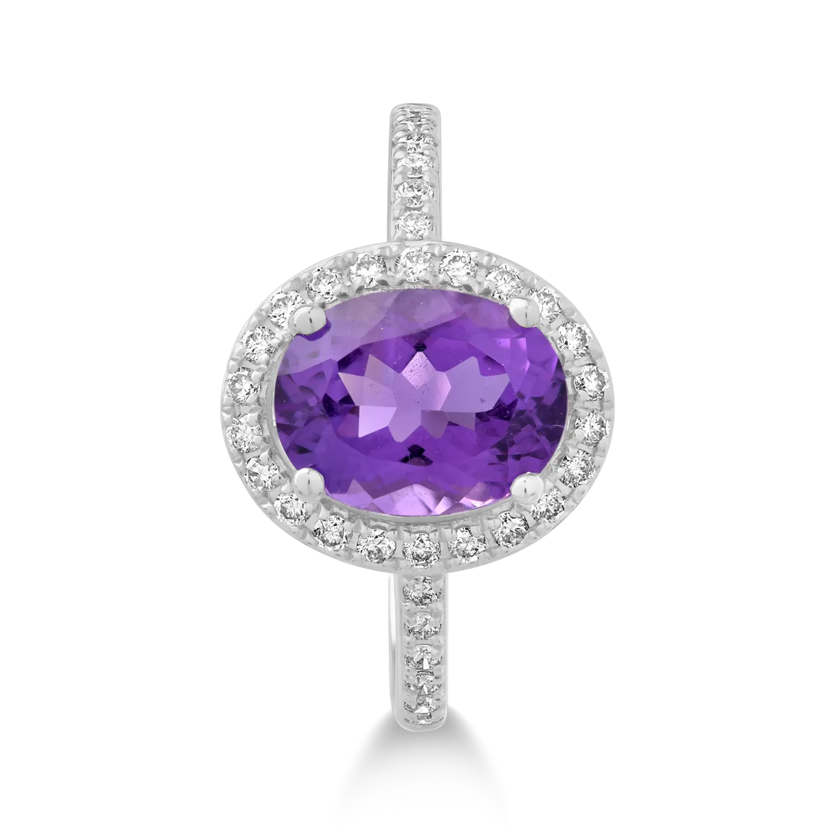 Inel din aur alb de 18K cu ametist de 2.1ct si diamante de 0.25ct