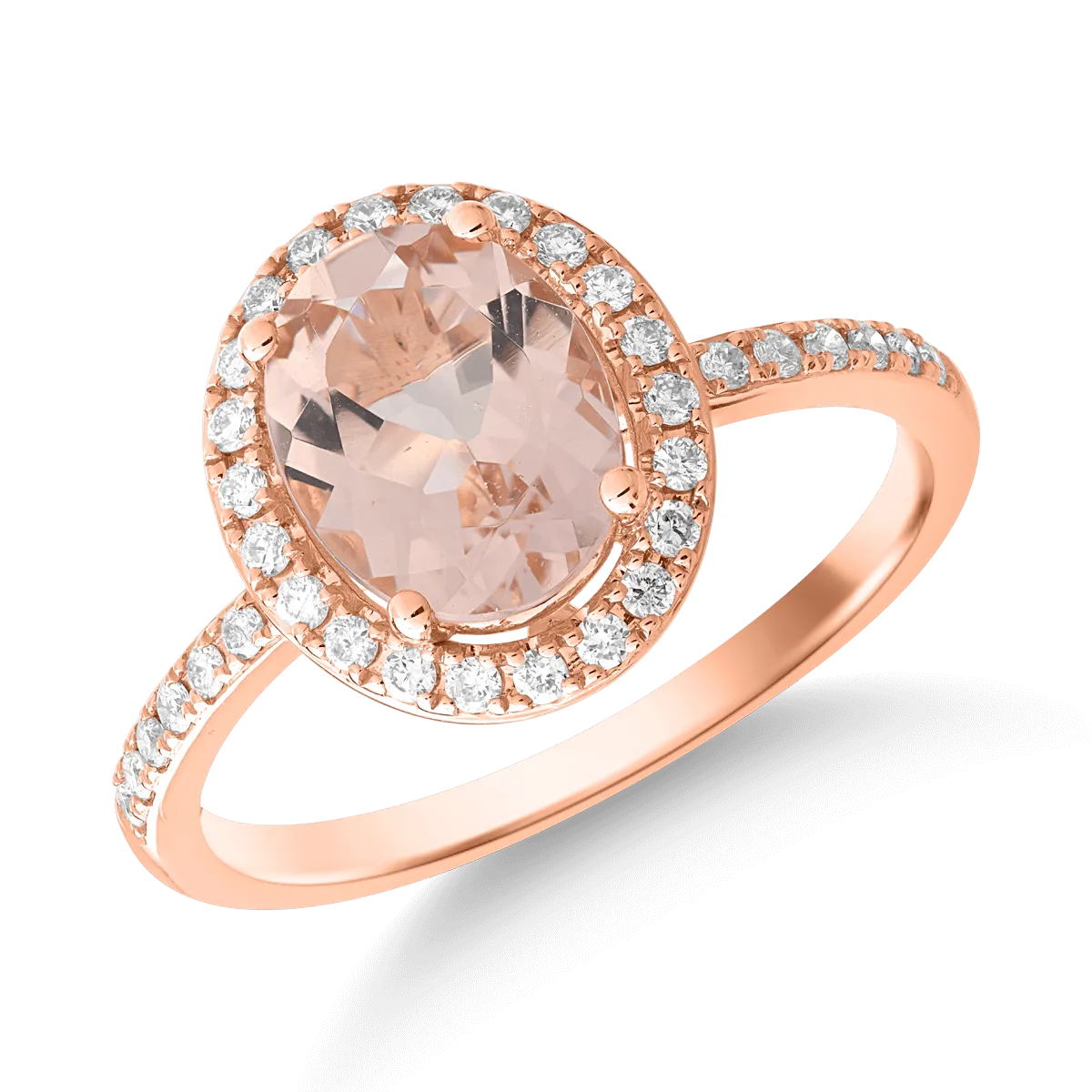 Inel din aur roz cu morganit oval de 1.6ct si diamante de 0.2ct