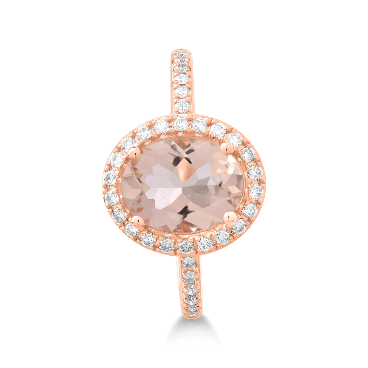 Inel din aur roz de 18K cu morganit de 1.7ct si diamante de 0.312ct
