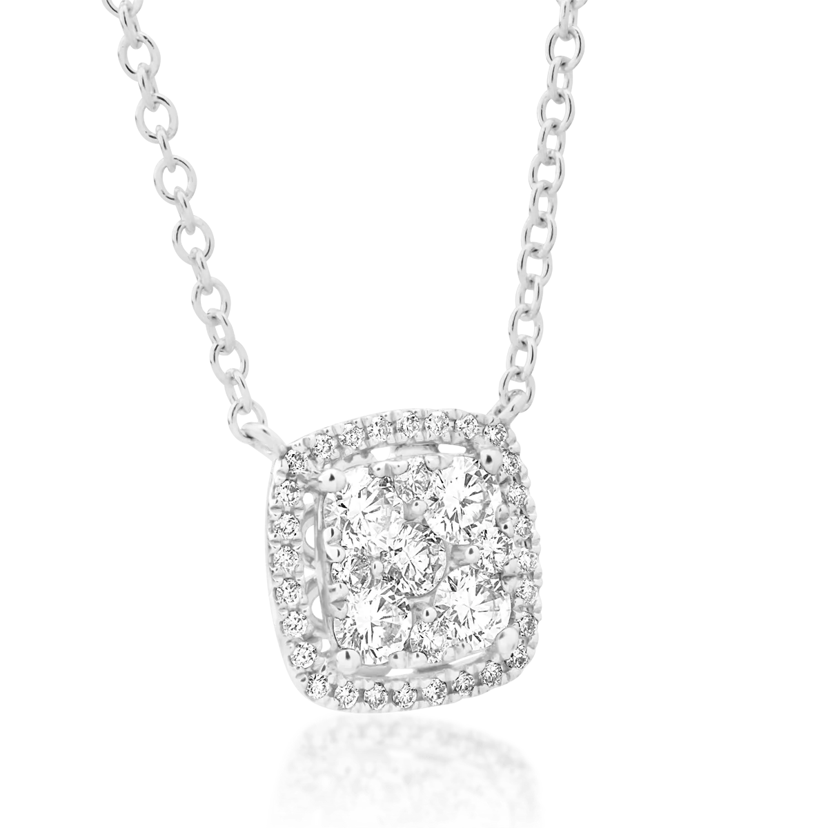 Lant cu pandantiv din aur alb de 18K cu diamante de 0.48ct