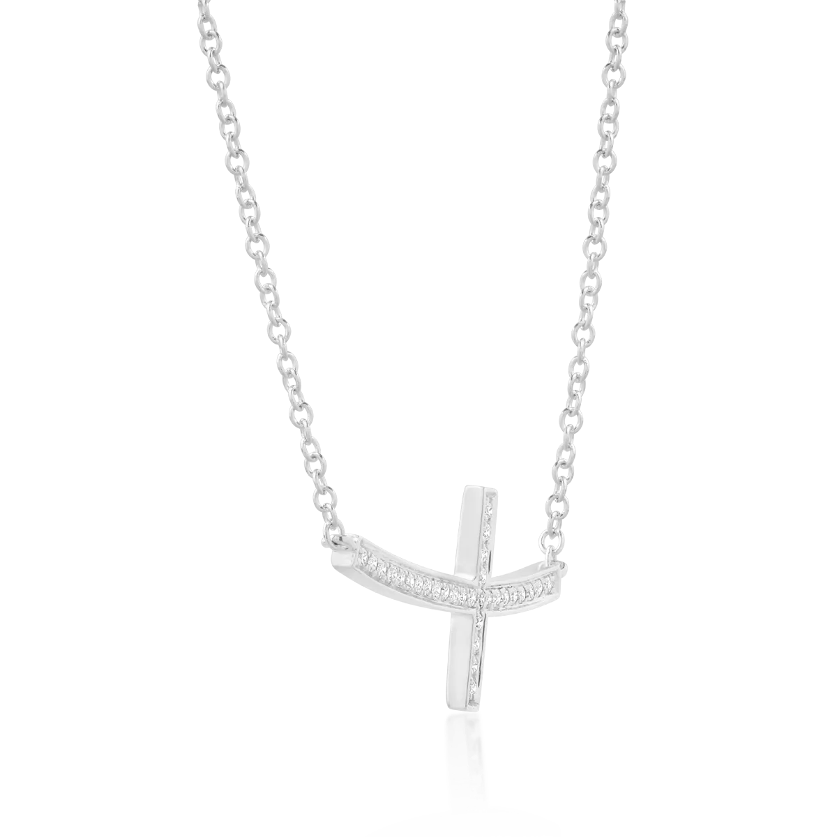 18K white gold cross pendant necklace with 0.11ct diamonds