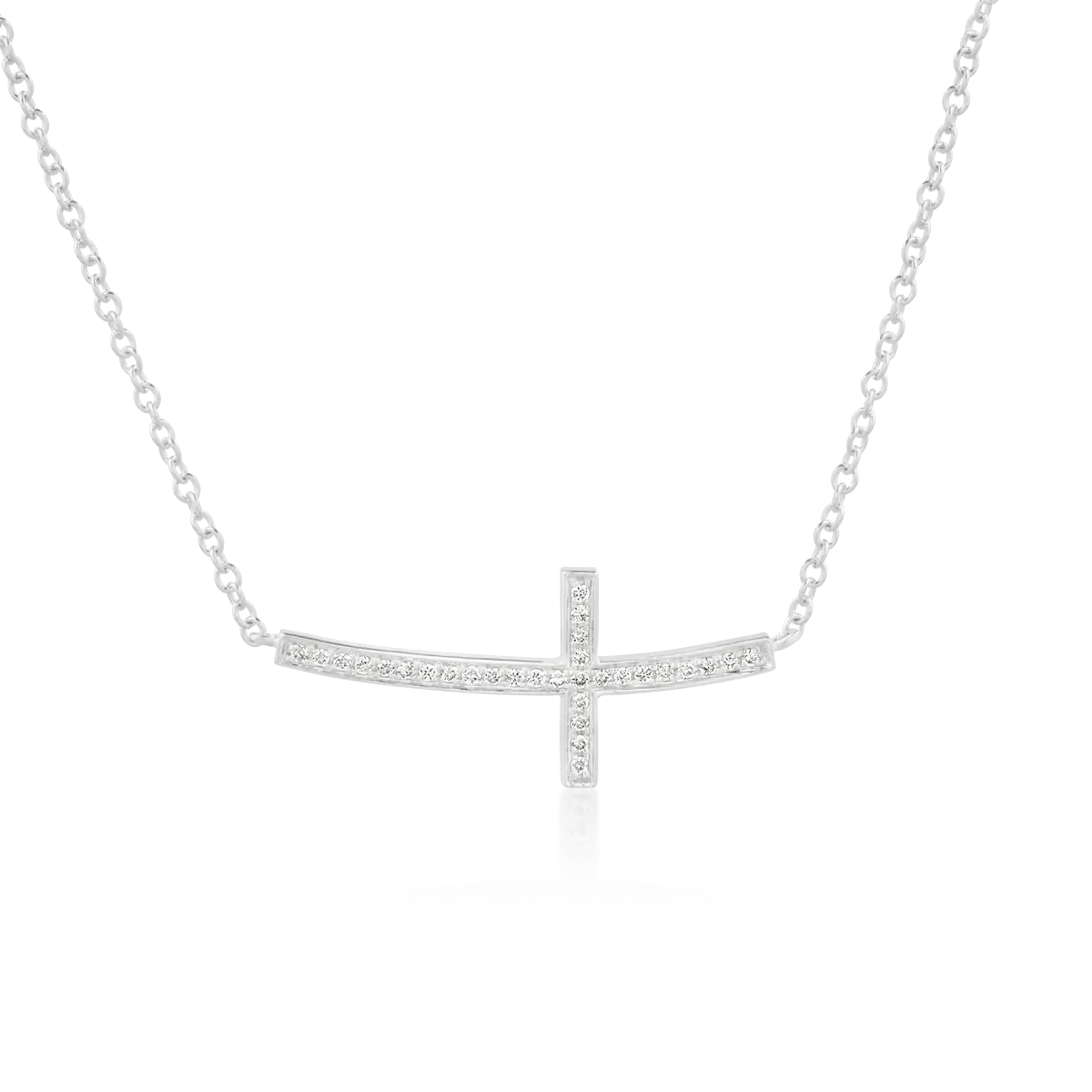 Lant cu pandantiv cruce din aur alb cu diamante de 0.11ct