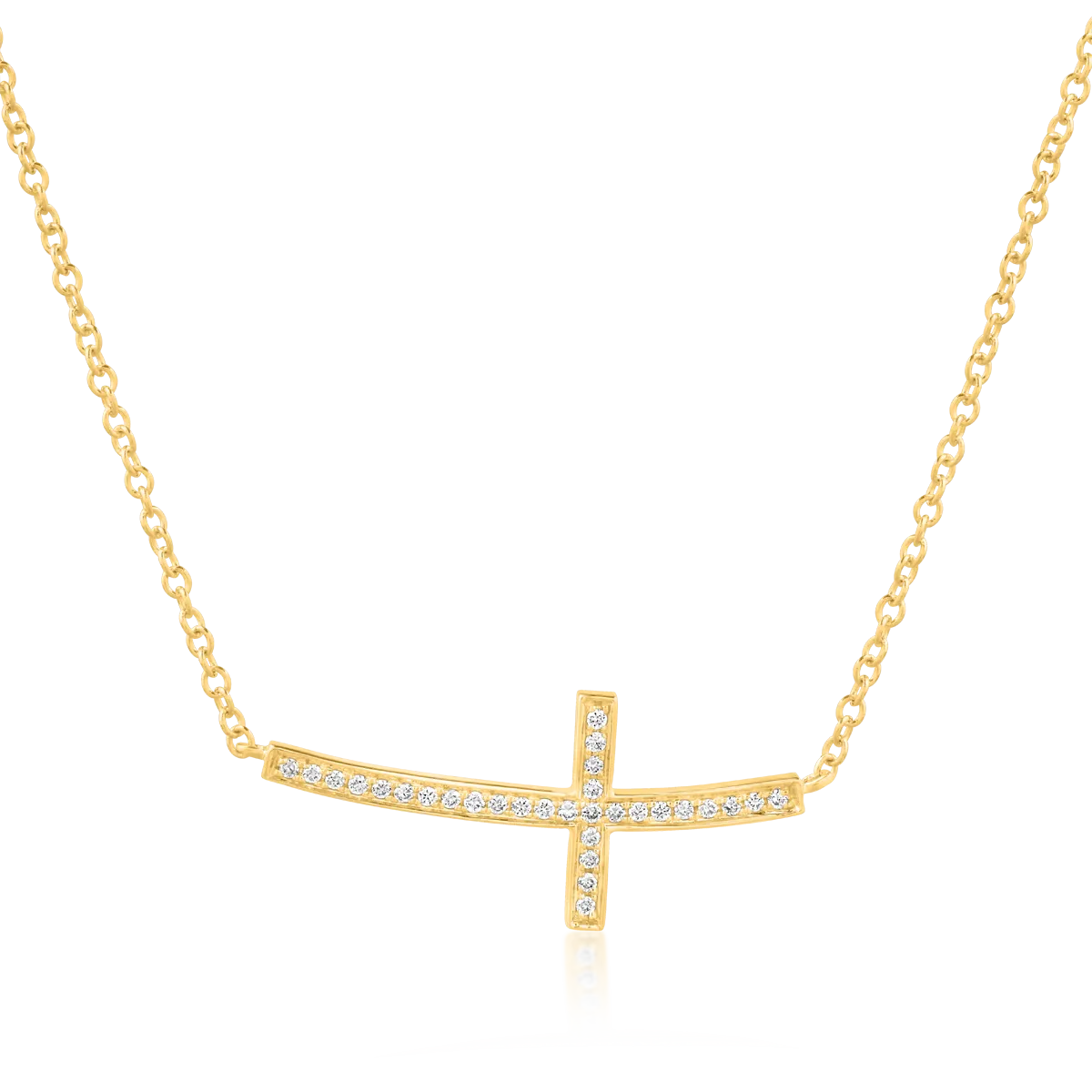 18K yellow gold cross pendant necklace with 0.1ct diamonds