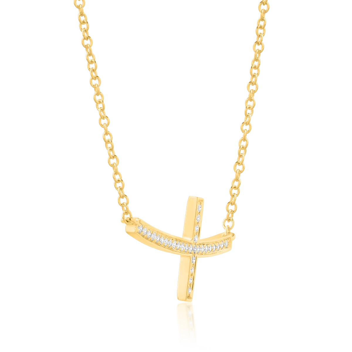 18K yellow gold cross pendant necklace with 0.1ct diamonds