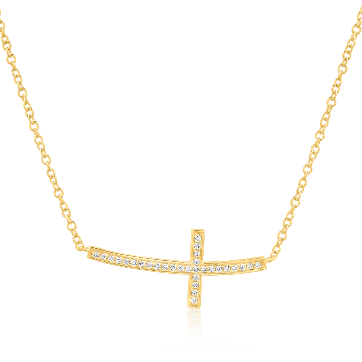 18K yellow gold cross pendant necklace with 0.11ct diamonds