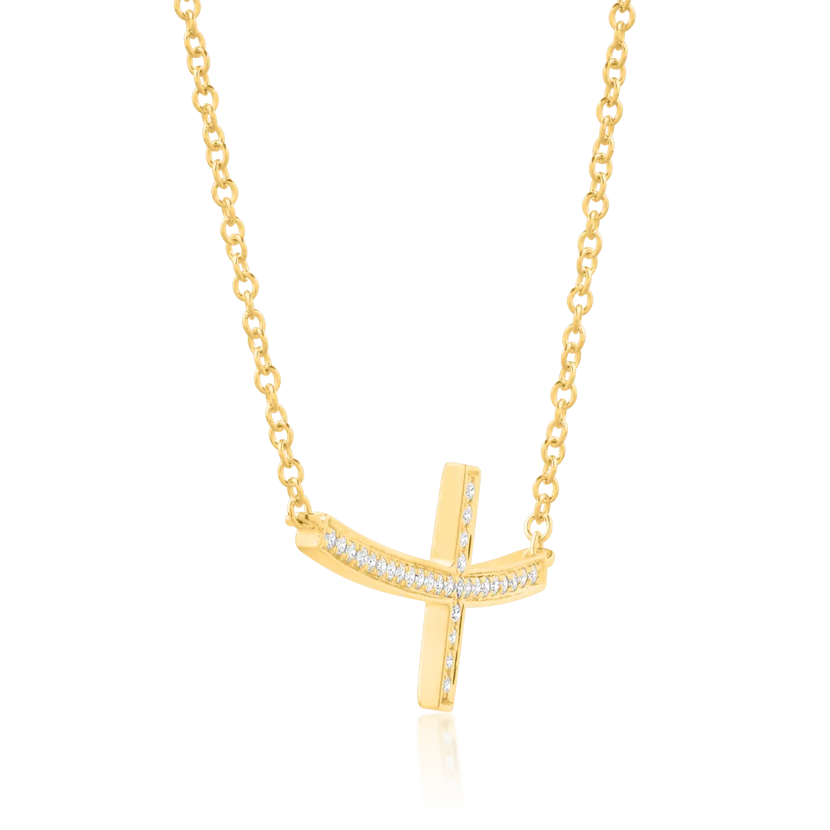 18K yellow gold cross pendant necklace with 0.11ct diamonds
