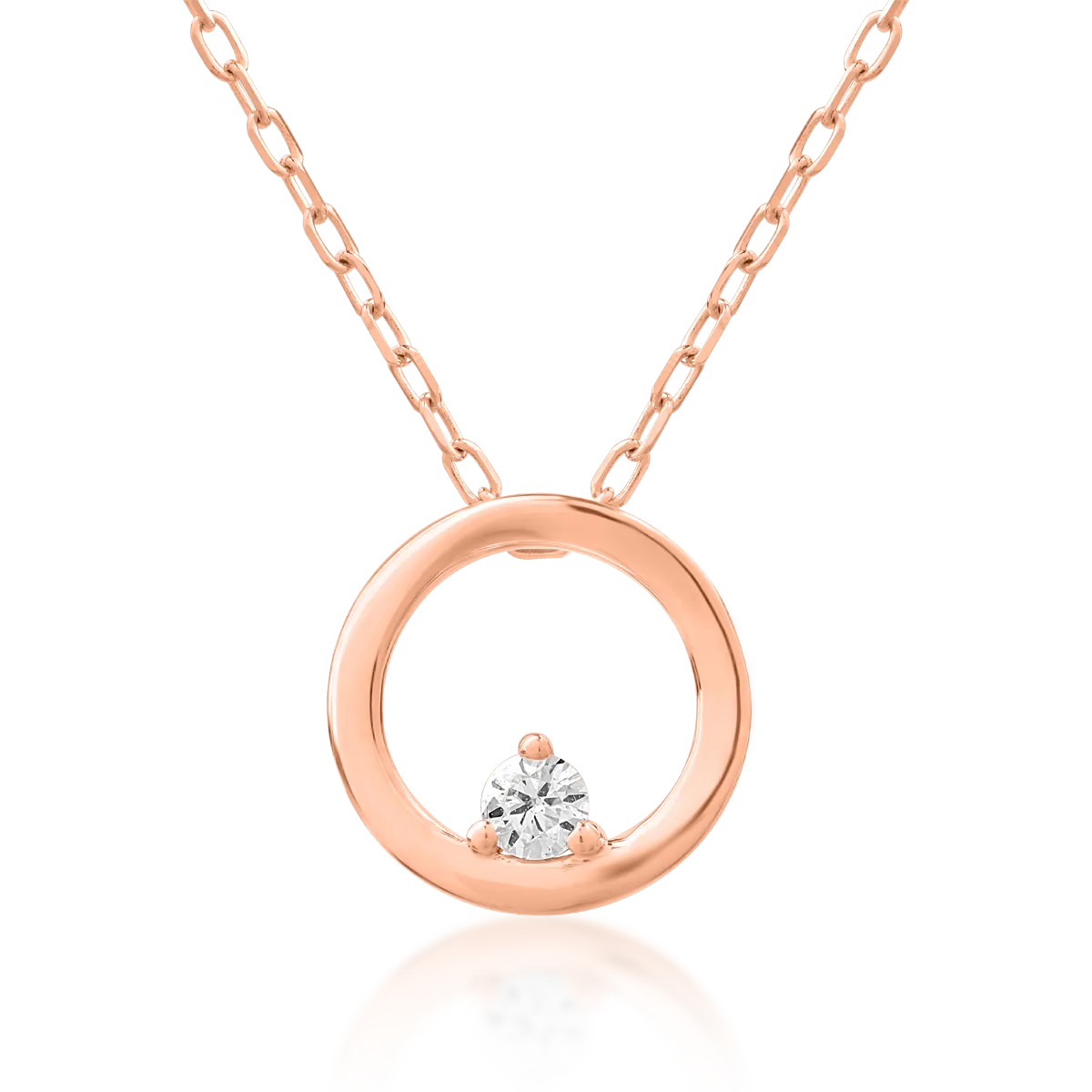 Lant cu pandantiv din aur roz cu diamant de 0.035ct