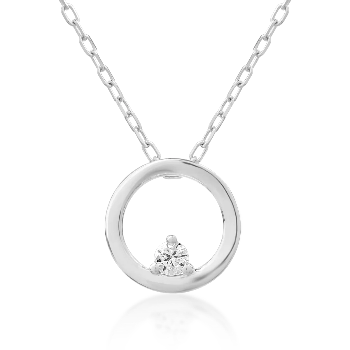 Lant cu pandantiv din aur alb de 18K cu diamant de 0.02ct