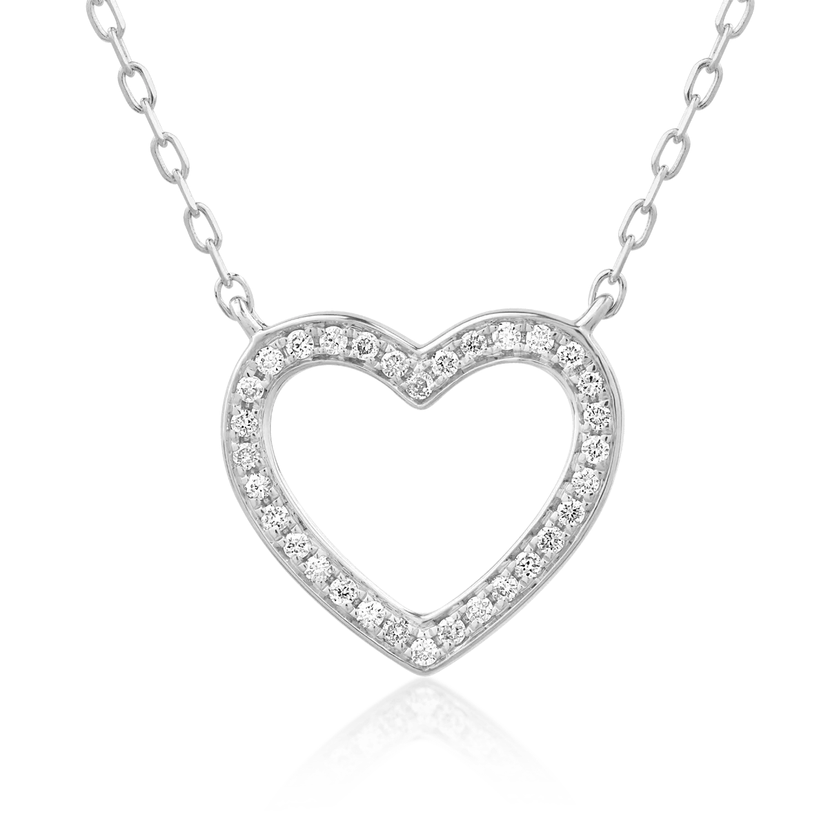 Lant cu pandantiv inimioara din aur alb cu diamante de 0.075ct