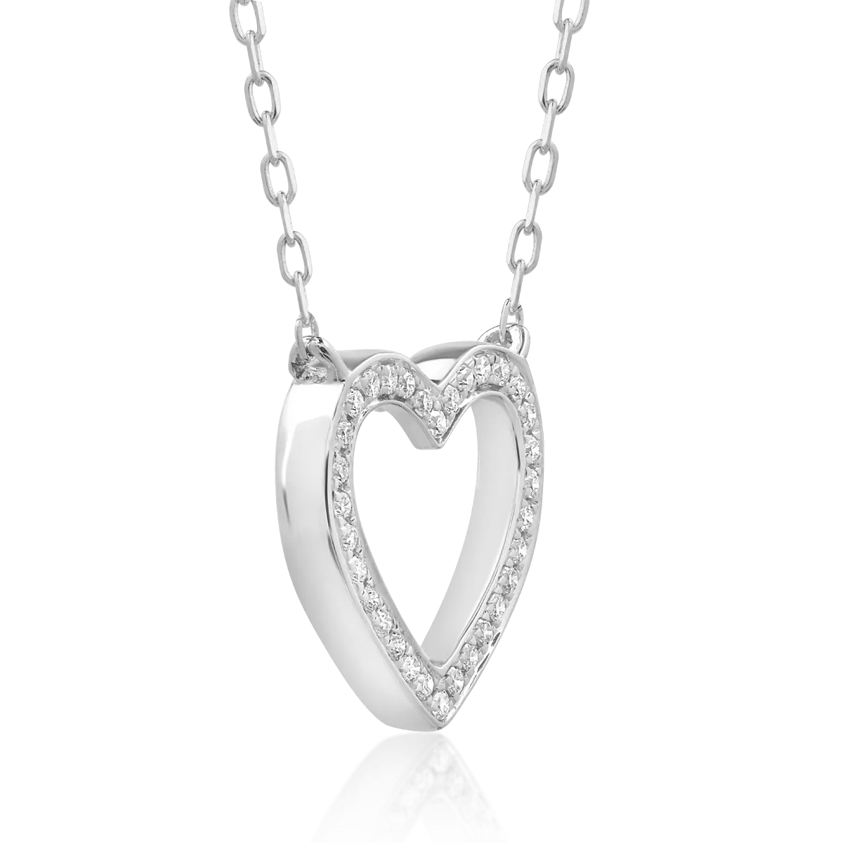 Lant cu pandantiv inimioara din aur alb cu diamante de 0.075ct