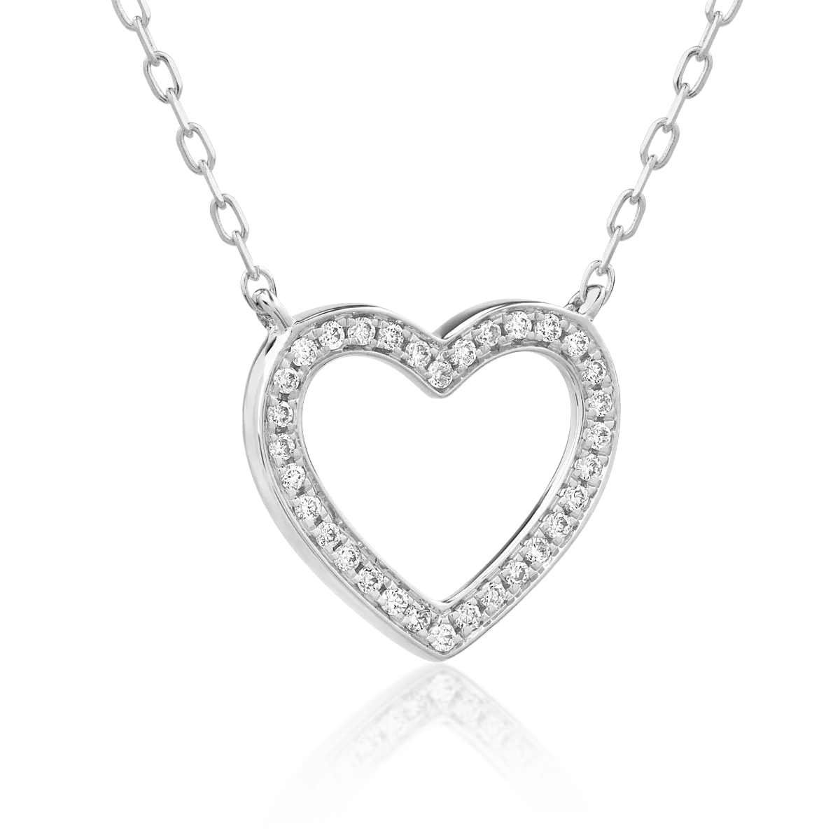 18K white gold heart pendant necklace with 0.075ct diamonds