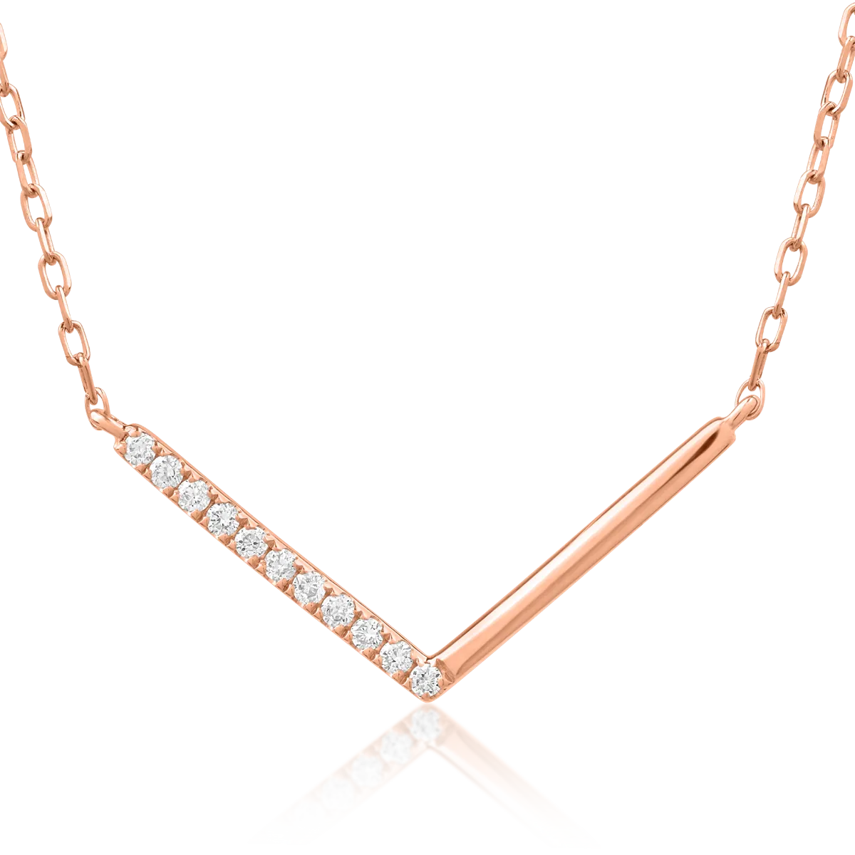 Lant cu pandantiv din aur roz de 18K cu diamante de 0.052ct