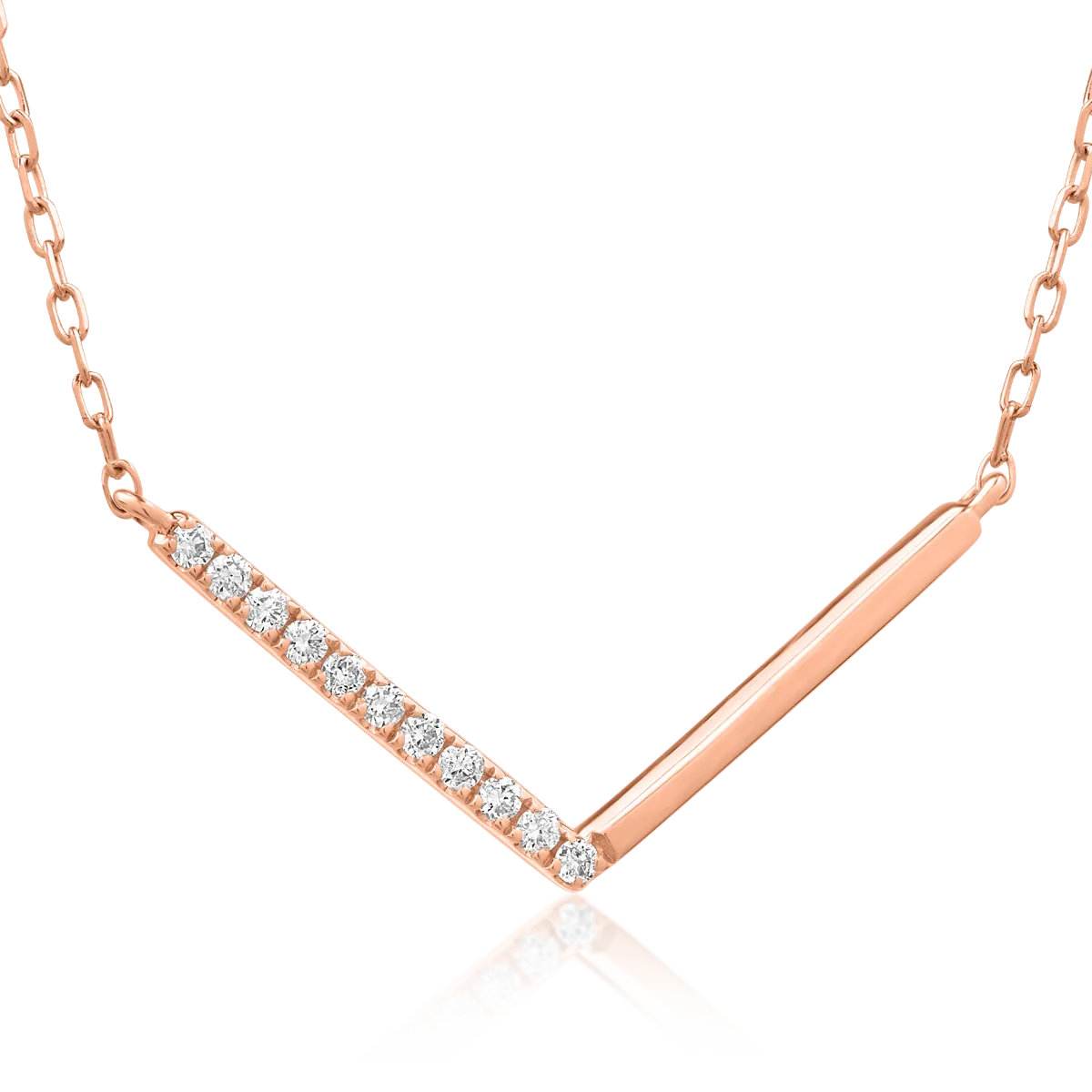 Lant cu pandantiv din aur roz de 18K cu diamante de 0.052ct