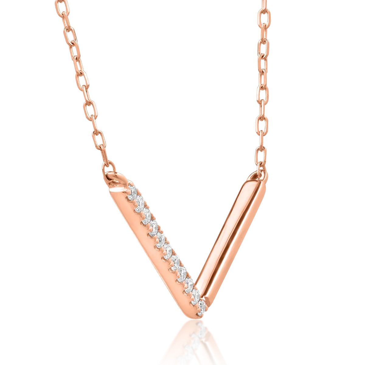 Lant cu pandantiv din aur roz de 18K cu diamante de 0.052ct