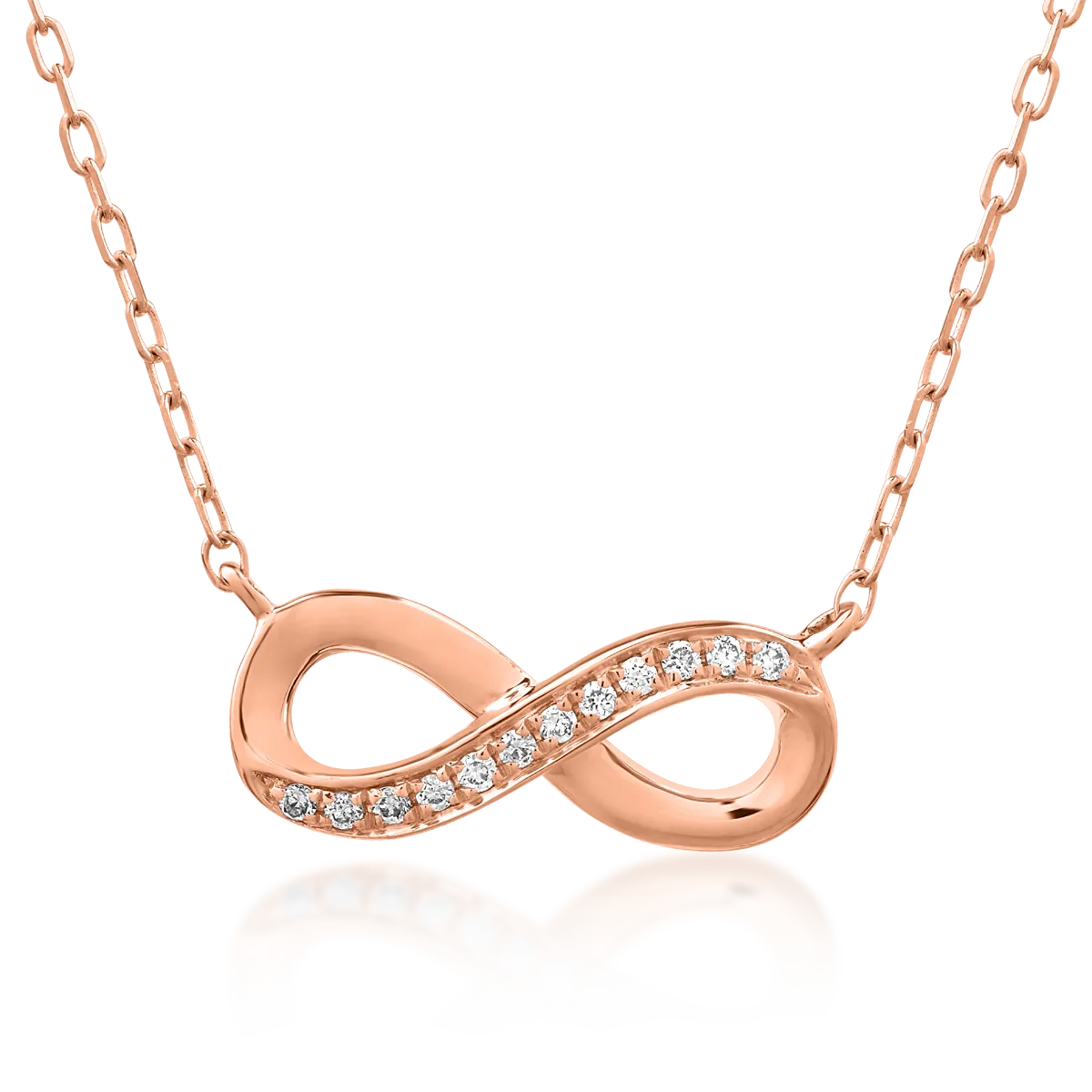 Lant cu pandantiv infinit din aur roz de 18K cu diamante de 0.039ct