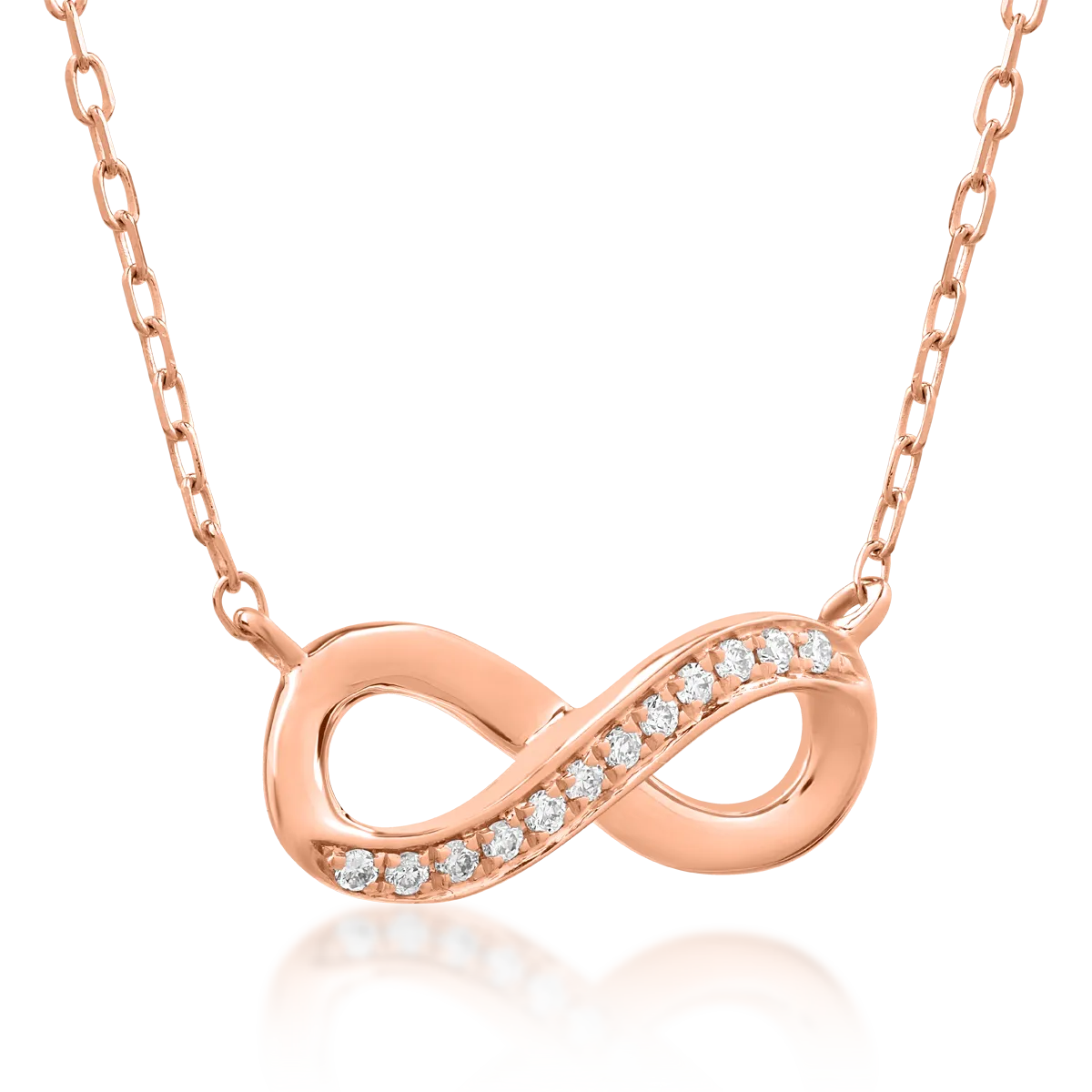Lant cu pandantiv infinit din aur roz de 18K cu diamante de 0.039ct